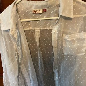 SQ sheer white polka dot button down top